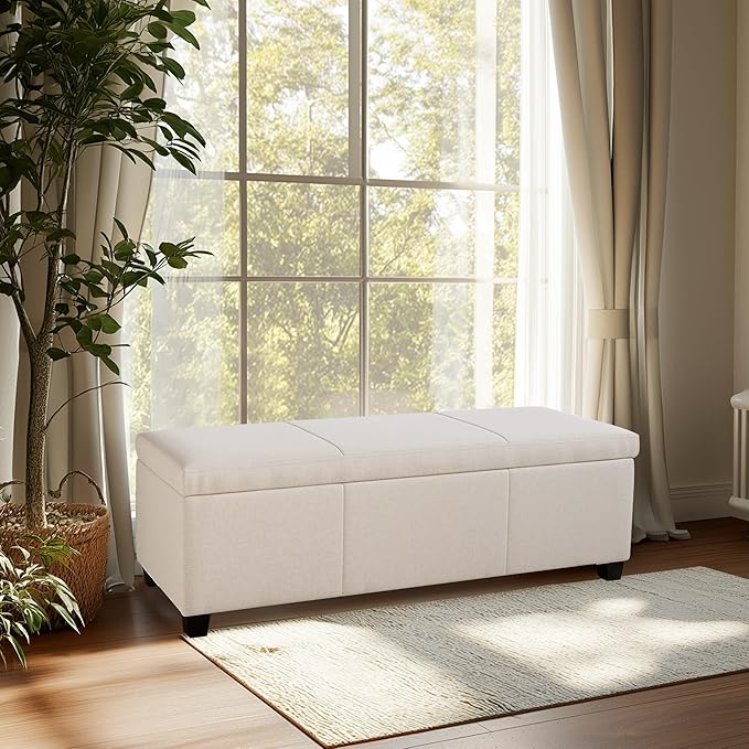 BELLEZE 47 Inch Storage Ottoman, Linen Storage Bench for Bedroom, Living Room, Entryway, Hallway, Foot Rest, Support 300lbs - Beige-Ruum Studio Home