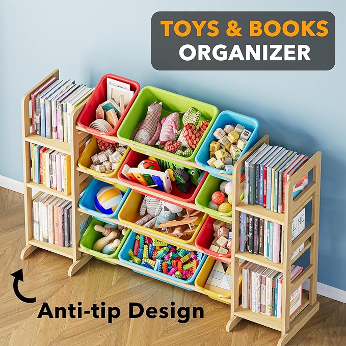 SpaceAid Toy Storage Organizer with 6 Shelves and 12 Bins, Toy Organizers Storage Bookshelf, Kids Bin Shelf Toys Box Bookcase for Bedroom Playroom Organization Room Decor, Multi-Colored-Ruum Studio Home