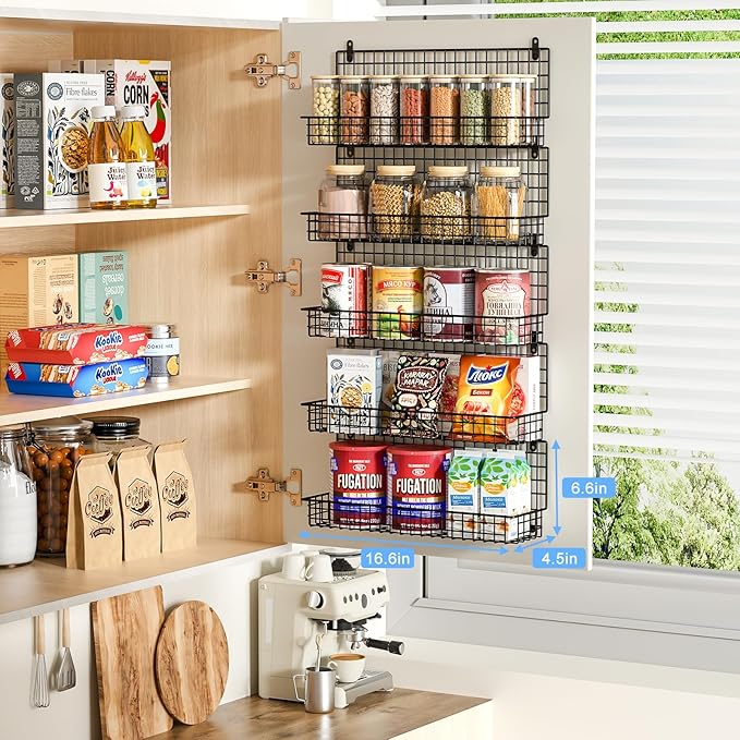 X-cosrack Spice Rack Wall Mount, 5 Tier Large Spice Rack Organizer for Efficient Storage, Height-Adjustable Hanging Spice Shelf for Kitchen and Pantry, Up to Storage 90 Jars(Patent No.:D909138S)-Ruum Studio Home