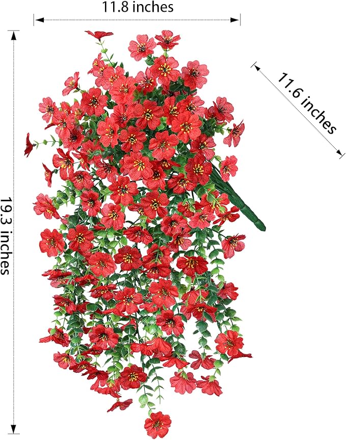 INSPRING Artificial Faux Outdoor Outside Flowers Plants, 2 PCS Fake Silk UV Resistant Look Real Red Daisy Trailing Vines for Front Door Porch Planter Urn Patio Balcony Decoration-Ruum Studio Home