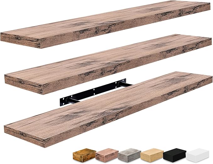 Sorbus Floating Shelves for Wall - 35 Inch Long Bathroom Shelves, Wall Decor for Bedroom, Kitchen, Living Room & Book Storage - Mounted Floating Shelf with Invisible Brackets (Mahogany, 3 Pack)-Ruum Studio Home