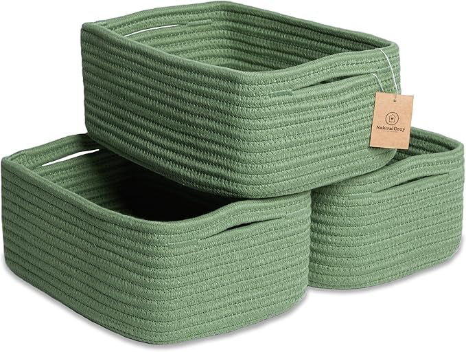 NaturalCozy 11.8"x8"x4.5” Rectangle Storage Baskets for Shelves 3 Pack | Cotton Rope Woven Small Baskets for Organizing | Small Storage Bins for Nursery, Bathroom, Closet, Shelf, Decorative, Gift-Ruum Studio Home