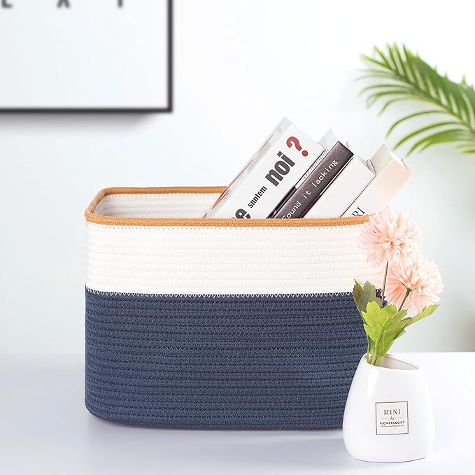 MINTWOOD Design 3-Pack Storage Baskets for Shelves, Playroom and Classroom Storage Basket, Book Basket, Decorative Storage Cube Bins, Woven Closet Organizers, Pantry and Shoe Organizer, Prussian Blue-Ruum Studio Home