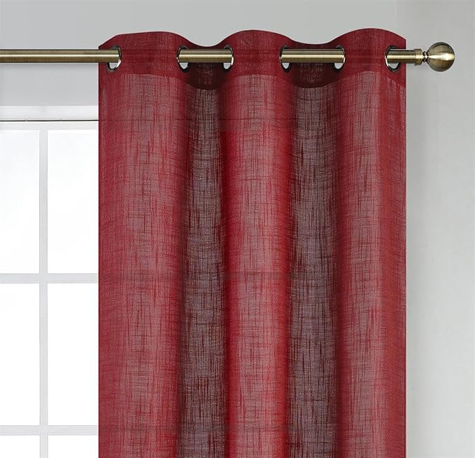 MIUCO Semi Sheer Curtains Poly Linen Textured Solid Grommet Curtains 95 Inches Long for Window Treatment 2 Panels (2 x 37 Wide x 95" Long) Burgundy-Ruum Studio Home