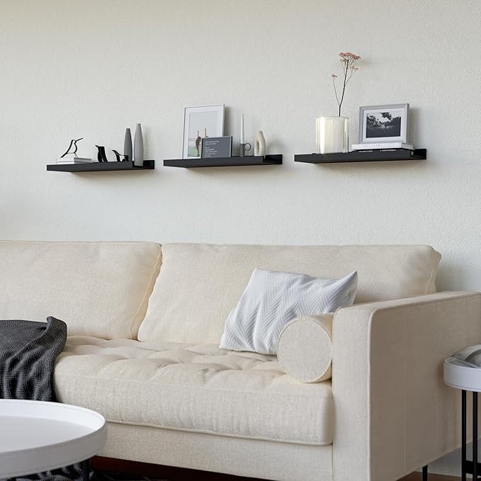 RICHER HOUSE 3 Set Floating Shelves for Wall, Black Wall Mounted Shelves with Lip for Storage, Display Picture Ledge Shelf for Bedroom Bathroom Kitchen Living Room Decor, Modern Black-Ruum Studio Home