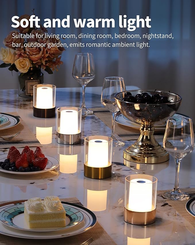 LED 4" Mini Cordless Table Lamp 2 Pack, Outdoor Waterproof Lamp, Rechargeable Battery Operated Lamp, Portable Touch Night Light for Dining Room, Camping, Nursery, Baby, Bar, Party (Black)-Ruum Studio Home