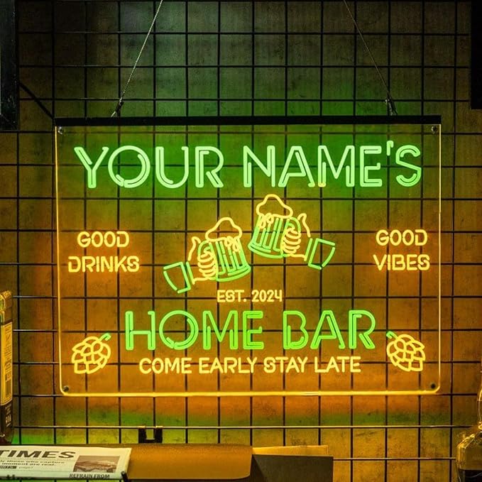 Personalized Bar Signs with Your Name for home wall light up with personalized pub name, man cave accessories, beer themed neon customizable lighted sign-Ruum Studio Home