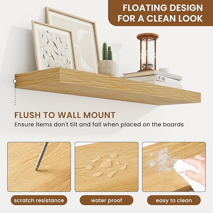 fuqing Floating Shelves for Wall, Bathroom Shelf Wall Mounted for Storage, Shelves with Invisible Bracket for Bedroom, Kitchen, Living Room, Farmhouse Small Book Shelf, 30 Inch Set of 2, Oak-Ruum Studio Home