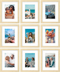 Vittanly 8x10 Picture Frames Set of 9, Shatter Resistant Plexiglass, Display 5x7 Pictures with Mat or 8x10 without Mat, Photo Frames for Wall or Tabletop, Engineered Wood, OAK-Ruum Studio Home
