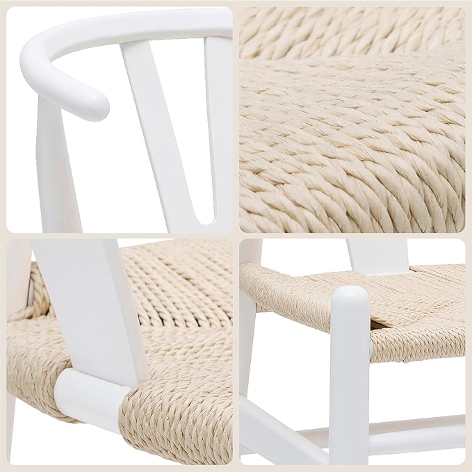 POLY & BARK Weave Dining Chair – Mid-Century Modern Wishbone Dining Chair with Arms, Solid Wood Frame, Indoor Use – White – Single - Ideal for Dining Room, Kitchen or Stylish Accent Setting-Ruum Studio Home