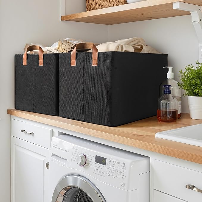 GRANNY SAYS Storage Baskets for Shelves, Closet Organizer Bins, Clothes Storage Bins with Metal Frame, Extra Large Baskets for Organizing and Storage, Collapsible, Black, 2-Pack-Ruum Studio Home