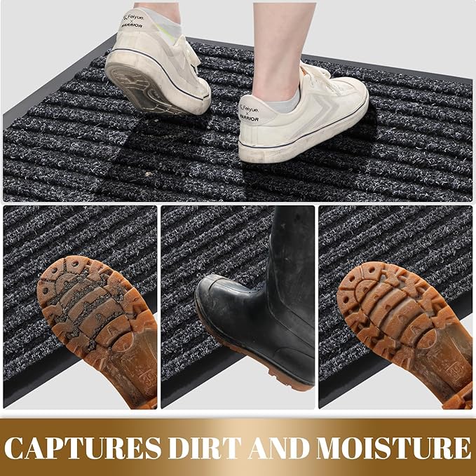 Yimobra Front Door Mat Outdoor Indoor Entrance, 100% Waterproof All-Season All Weather Doormat, Welcome Matt Outside Entry, Non Slip, Low Profile, Heavy Duty Patio Porch Floor Mat,29.5 x 17,Black Grey-Ruum Studio Home