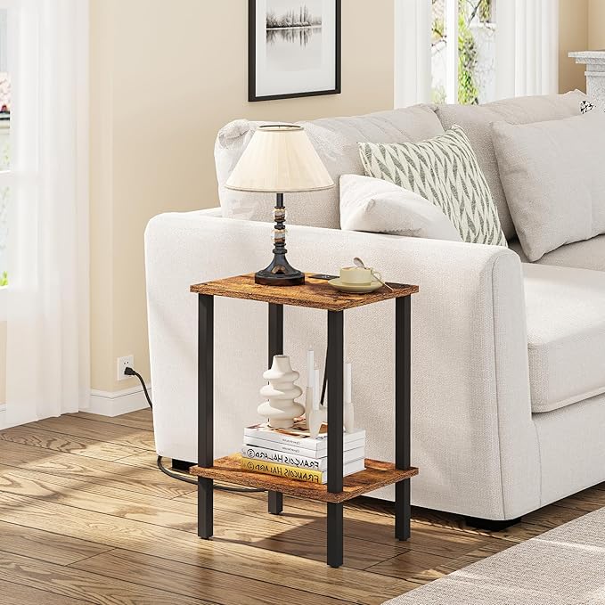 TUTOTAK End Table with Charging Station, Side Table with USB Ports and Outlets, Nightstand, 2-Tier Storage Shelf, Sofa Table for Small Space TB01BB040-Ruum Studio Home
