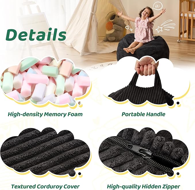 Bean Bag Chairs Teardrop Bean Bag Chair Beanbag Chair with Memory Foam Filled Machine Washable Cover for Living Room, Bedroom (Small,Black)-Ruum Studio Home