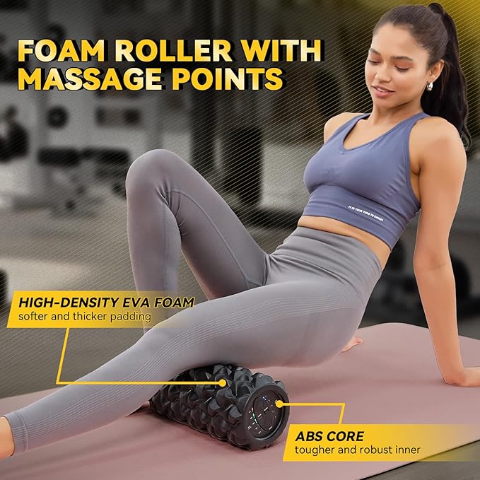 Vibrating Foam Roller, High Density Massage Muscle Roller Back Roller Foam for Back Pain Relief & Muscle Recovery and Physical Therapy, 5-Speed Rechargeable Exercise Roller, 2 Modes-Ruum Studio Home