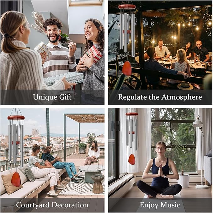 28" Wind Chime for Mothers Day, Decorative Wind Chimes for Outside, Memorial Windchimes Remembrance Gift for Women Mom Grandma, Metal Wind Chimes Outdoor Decor for Garden Patio Zen(Grey)-Ruum Studio Home