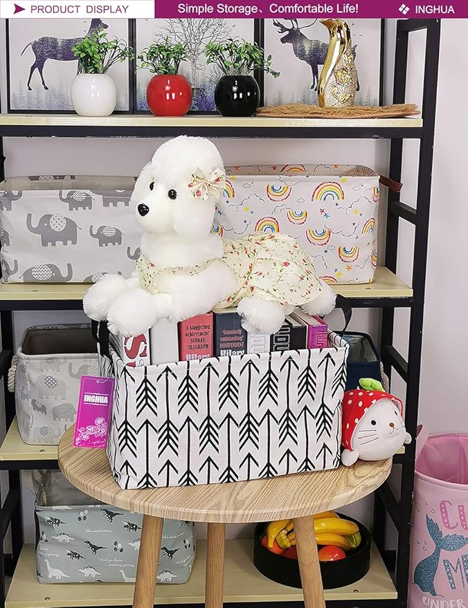 Rectangular Storage Basket Fabric Organizer Bin for Toys,Books,Clothes,Gifts,Pets-Perfect for Home,Office,Nursery,Dorm,Shelf(Rec Black Arrows)-Ruum Studio Home