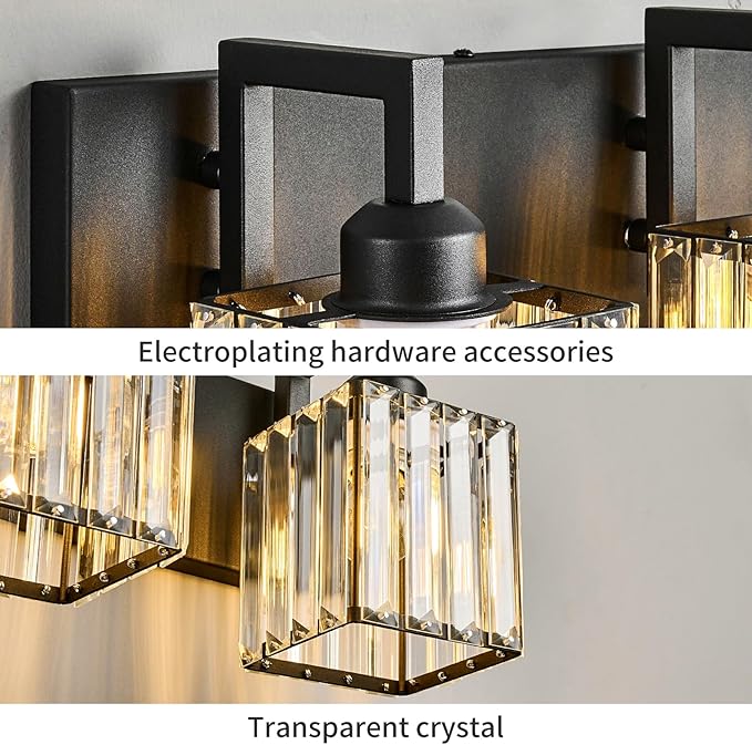 Modern Bathroom Vanity Light 3-Lights Black Crystal Wall Lamp Bathroom Modern Crystal Vanity Lighting-Ruum Studio Home