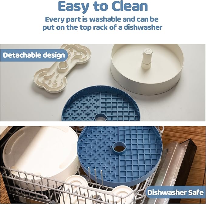 Slow Feeder Dog Bowl with Lick Mat and Puzzle Inserts - Non-Slip Base, Adjustable Speed Design, Dishwasher Safe for Large Dogs,Blue-Ruum Studio Home