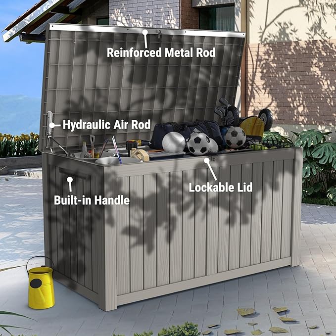 Mars Villa 180 Gallon Outdoor Storage Box Waterproof, Extra Large Resin Deck Box, Outside Storage Bin for Patio Furniture Cushions, Pool Supplies, Sports Gear, UV Resistant and Weatherproof, Greige-Ruum Studio Home