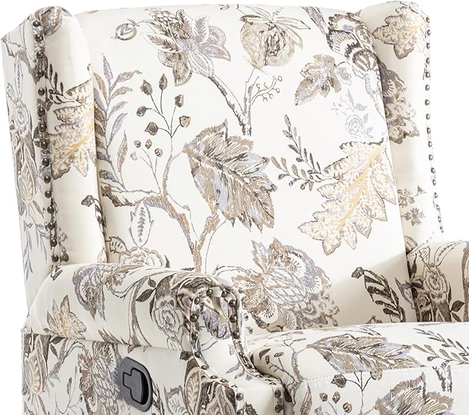 UIXE Swivel Rocker Manual Recliner Chair, Wingback Swivel Glider Fabric Nursery Reclining Sofa Chair, High Back Upholstered Arm Chair for Living Room Bedroom - Beige Plants-Ruum Studio Home