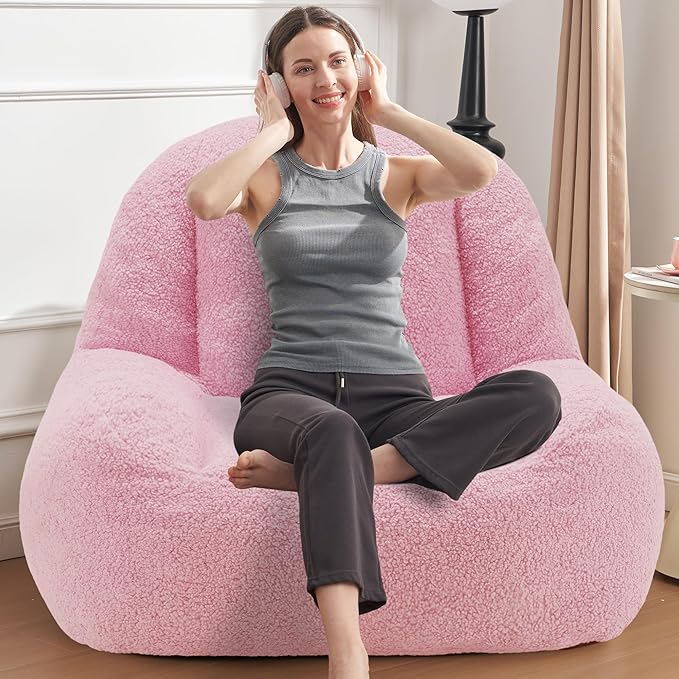 Homguava Bean Bag Chairs for Adults,Giant Beanbag Couch Adult Bean Bag Chair with Filler Included,Modern Lazy Sofa Comfy Chair for Living Room(Soft Pink)-Ruum Studio Home