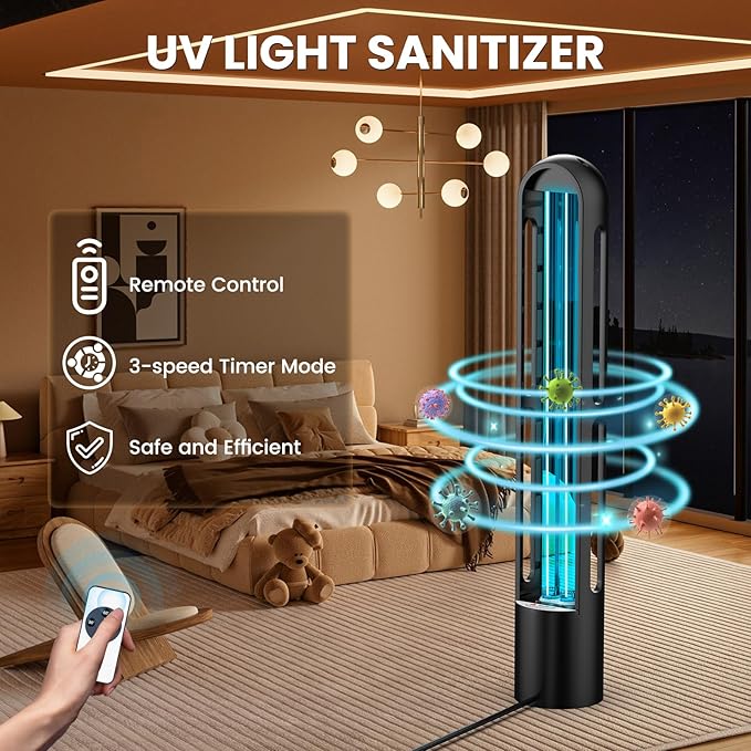 UV Light Sanitizer, Ultraviolet Lamp with Remote Control for Bed Bugs and Dust Mites, Home Disinfection Device UV Lamp for Home, Room & Kitchen, Ultraviolet Light with 3 Speed Timings-Ruum Studio Home