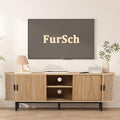62" Tambour Door TV Stand,Wood Mid Century Modern TV Cabinet for Up to 75“ TV,Curved Edge Long TV Stand with Storage for Bedroom Living Room (Natural, 62.2inch)-Ruum Studio Home