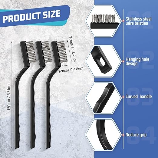 60 Pcs Mini Wire Brush Set Stainless Steel Wire Bristle Scratch Brush Small Metal Brush for Cleaning Curved Handle Masonry Welding for Cleaning Welding Slag and Rust Tool, Black, 6.7 Inches-Ruum Studio Home