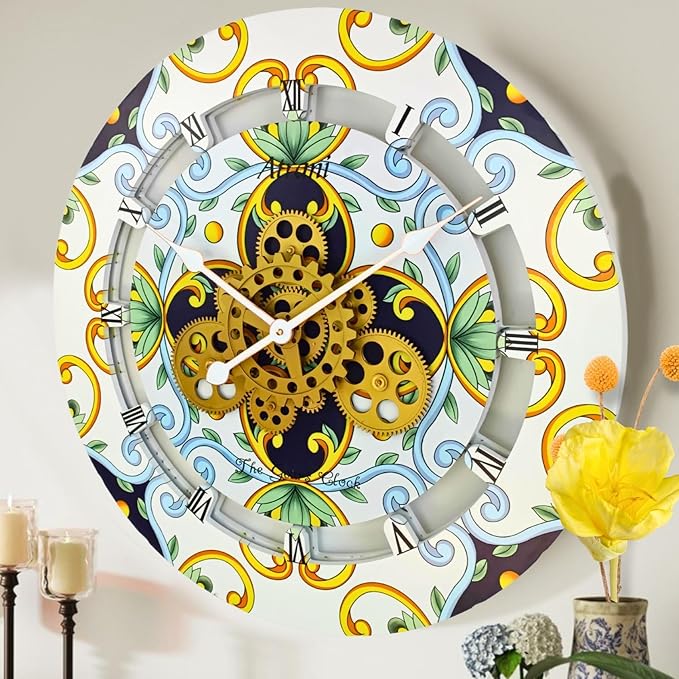 The Gears Clock Wall Clock Italy Collection with Moving Gears (Atrani, 24 inch Round)-Ruum Studio Home