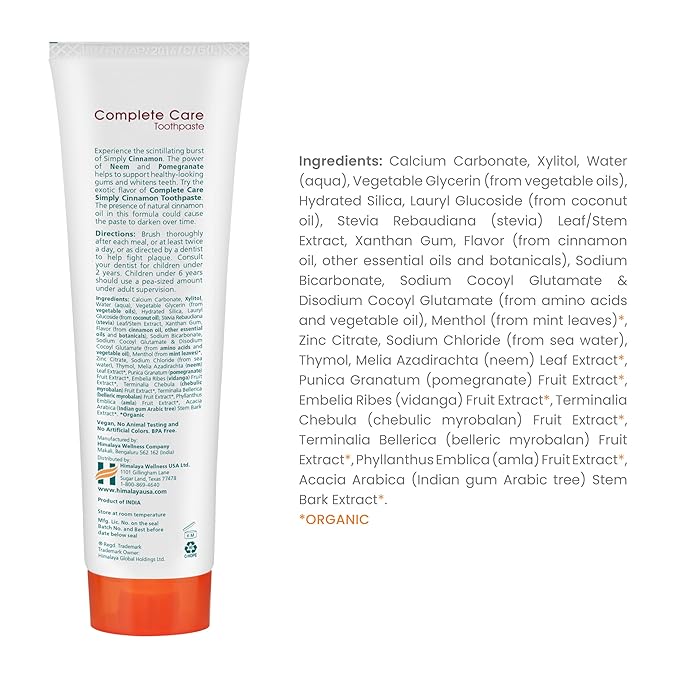 Himalaya Botanique Complete Care Toothpaste, Herbal, Cinnamon Flavor, Fights Plaque, Freshens Breath, Fluoride Free, No Artificial Flavors, SLS Free, Cruelty Free, Foaming, 5.29 Oz, 4 Pack-Ruum Studio Home