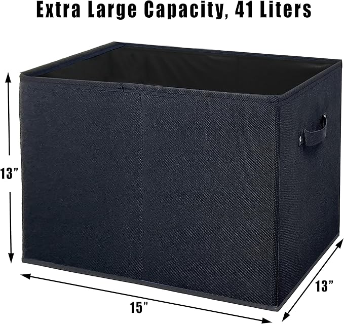 SIMPLE HOUSEWARE 15 x 13 Inch Collapsible Fabric Storage Bin with Handles, 2 Pack, Black-Ruum Studio Home