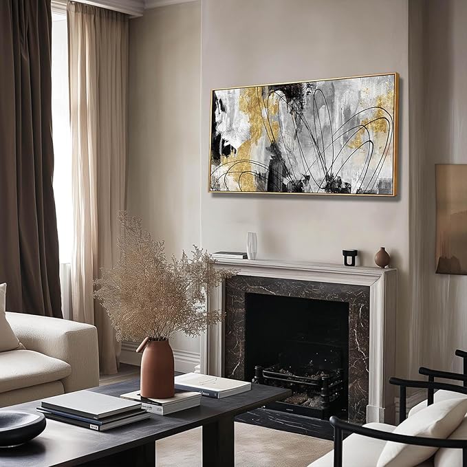 YJYart Line Art Wall Decor Black and Gold Wall Artwork 20"x40" Canvas Wall Art for Living Room Kitchen Wall Picture Ready to Hang-Ruum Studio Home