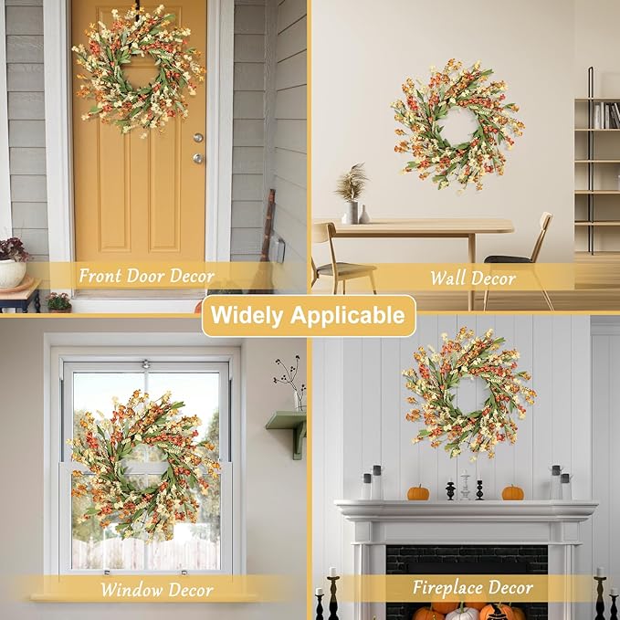 Artgar Fall Wreath, Fall Wreaths for Front Door, 24 in Fall Decor Floral Wreath, Door Wreaths for Front Door Outside All Season for Thanksgiving Home Indoor Outdoor Wall Decor (White Orange Yellow)-Ruum Studio Home