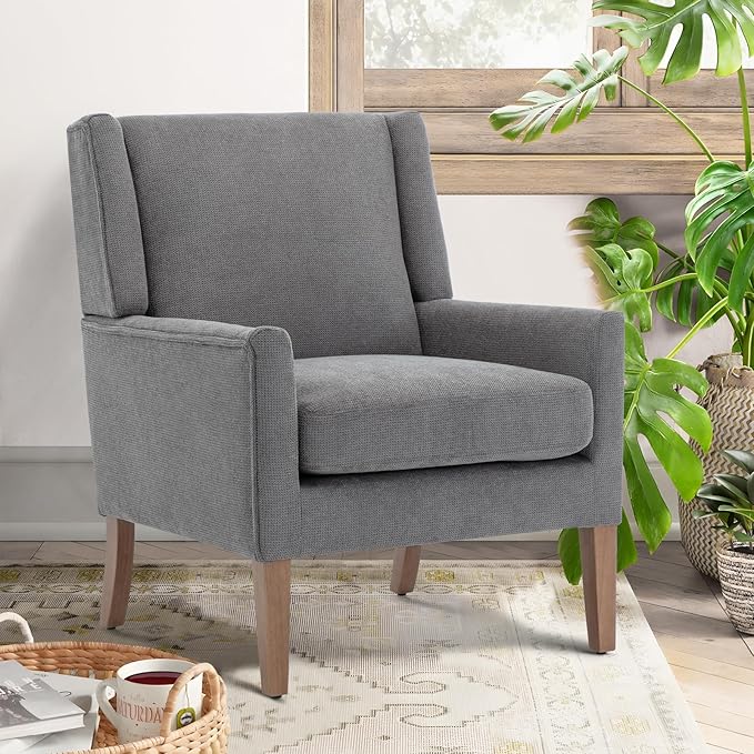COLAMY Modern Wingback Living Room Chair Set of 2, Upholstered Fabric Accent Armchair, Single Sofa Chair with Lounge Seat and Wood Legs for Bedroom/Office/Reading Spaces, Gery-Ruum Studio Home