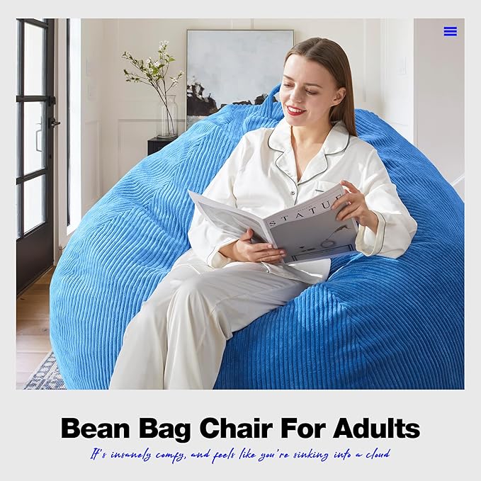 Hobestluk 4.5FT Bean Bag Chair Giant Bean Bag Chair with Filler Included Adult Bean Bag Chairs with Removable Cover for Bedroom Living Room (Jumbo, Blue)-Ruum Studio Home