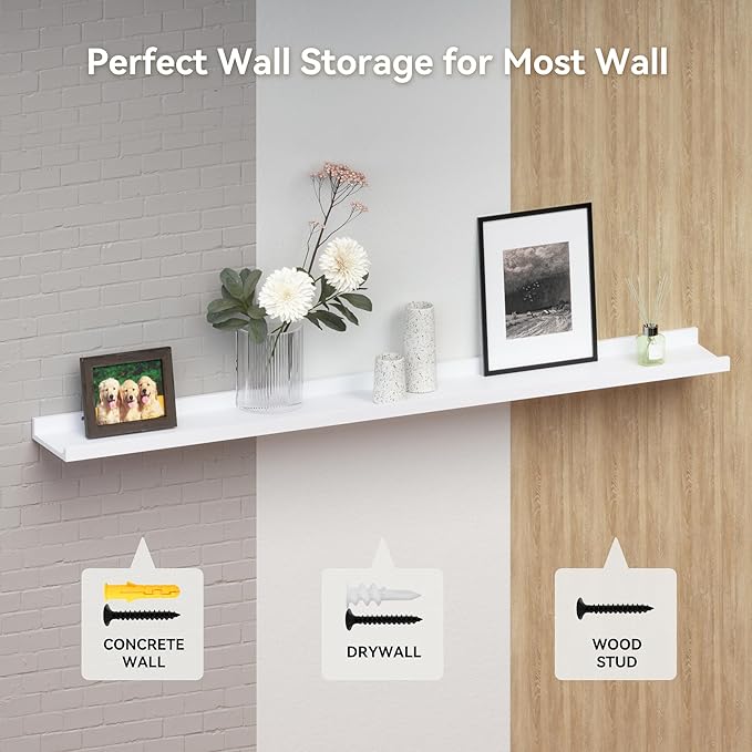 RICHER HOUSE 3 Set White Floating Shelves, Wall Mounted White Shelves for Wall Decor, Picture Ledge Shelf with Lip for Wall Storage Nursery, Bedroom, Living Room, Bathroom - White-Ruum Studio Home
