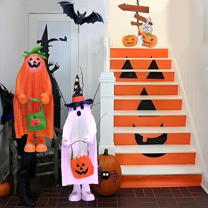 37" Front Porch Light up Halloween Ghost Figure Décor, Kit Standing Trick or Treat Indoor and Outdoor Decorations-Start-Ruum Studio Home