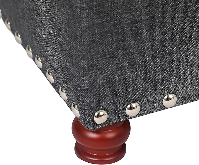 Joveco Storage Ottoman Linen Tufted Bench with Rivet, Rectangular Footrest Stool Coffee Table Seat for Living Room Bedroom, Grey-Ruum Studio Home