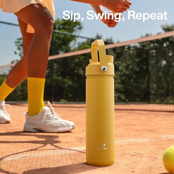 Insulated Water Bottle with Straw Stainless Steel Water Bottle, Leak-Proof, BPA-Free, Double Wall Vacuum Keeps Cold for 24 Hours for Sports, Travel, School (32 oz, Elfin Yellow)-Ruum Studio Home