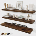Fun Memories 32 Inch Floating Shelves Wall Shelf Set of 3, Rustic Farmhouse Home Decor Kitchen Living Room Shelves Wall Mounted, 32 x 6.7 x 1.4 Inch, Rustic Brown-Ruum Studio Home