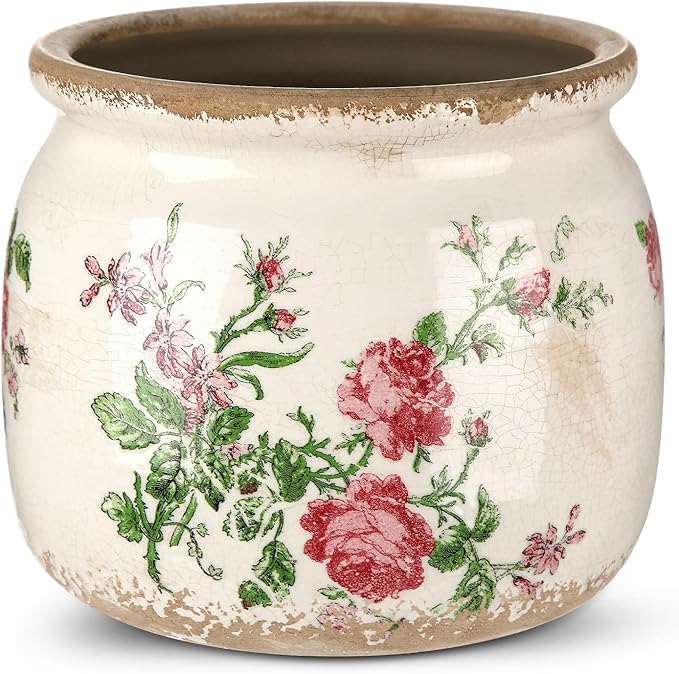 Vintage Planter Large Ceramic Plants Pot Beige Pink French Rose Ice Crack Cottage Scroll Vase Flower Vase Pot Indoor Plants Home Kitchen Decor Farmhouse Antique Decorative Gifts-Ruum Studio Home