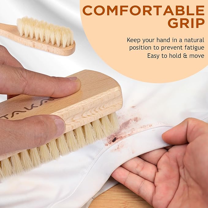 Boar Bristle Laundry Stain Brush Set by TAKAVU, Stiff Pure Boar Bristle for Scrubbing Out Tough Stains on Delicate Fabrics Knits Cotton Leather Washable Fabrics-Ruum Studio Home