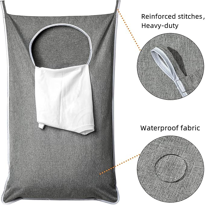 XL Hanging Laundry Hamper, Extra Large Tear-resistance Door Hamper with 2 Types Hooks for Dirty Clothes, Save Bathroom Space Hanging Laundry Bag (36.5x 22 Inch,Grey)-Ruum Studio Home
