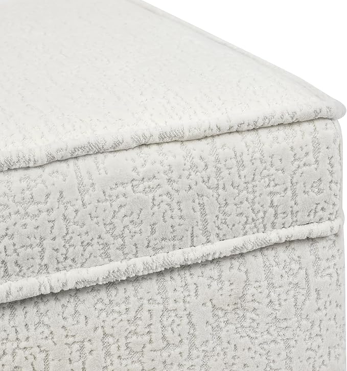 Adeco 17 Inch High Faux Fur White Cube Ottoman Storage, 3D Embossed Velvet Chair Foot Stools, Upholstered Vanity Stool with Hinged Lid, Solid Round Wood Legs-Ruum Studio Home