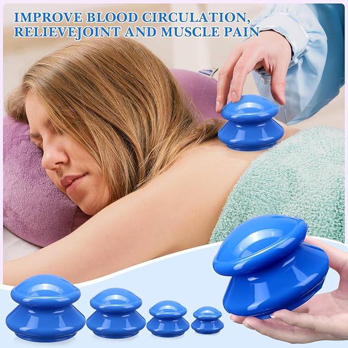 Geiserailie 16 Pcs 4 Sizes Cupping Therapy Set Silicone Cupping Massage Cups Professional Chinese Therapy Cup Vacuum for Body Muscle Nerve(Dark Blue)-Ruum Studio Home