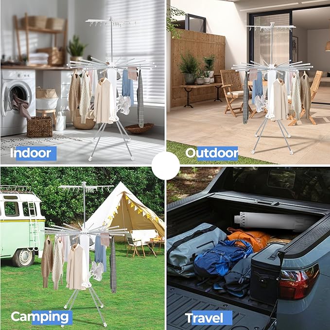 3 Tier Portable Clothes Drying Rackwith 4 Pulleys,Indoor and Outdoor Collapsible Rack Clothing with Shoe Drying Rack for Space Saving-Ruum Studio Home