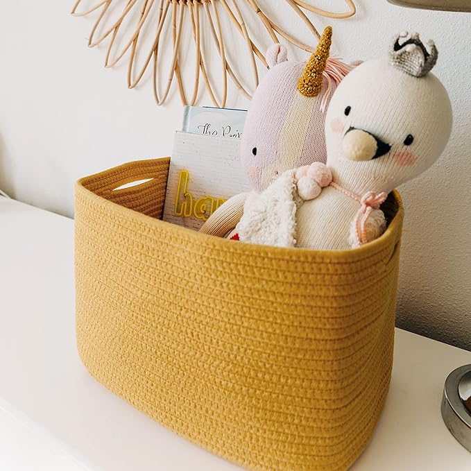 OrganiHaus Woven Storage Baskets for Organizing, Cotton Rope Organizer Bins for Shelves, Closet & Nursery, Dog Toy Basket, Decorative Bins for Toys, Towels & Books - 15x10x9, Orange-Ruum Studio Home