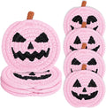 Whaline Halloween Pumpkin Cotton Coasters Pink Pumpkin Face Handmade Braided Drink Coasters Absorbent Cup Mats for Trick or Treat Party Home Table Decor, Set of 4-Ruum Studio Home