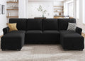 HONBAY Sectional Sofa with Storage Seat Velvet U Shaped Couch with Reversible Chaise Convertible Sectional Couches for Living Room,Black Velvet-Ruum Studio Home